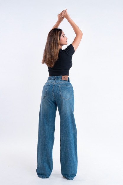 PREMIUM STRETCH Vintage Wash High Waist Staright Fit Jeans