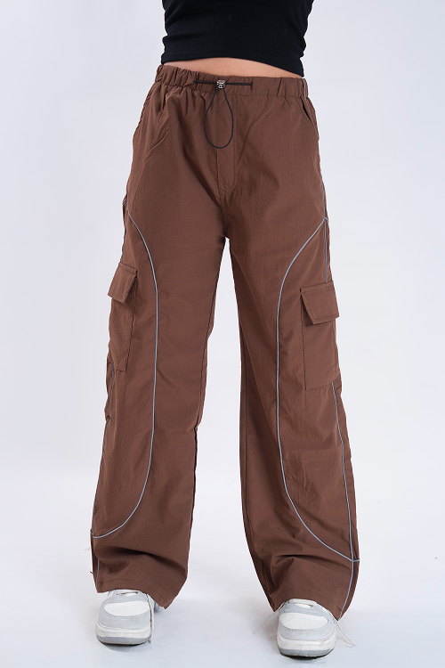 CLOUD FIT Brown String Parachute Pants