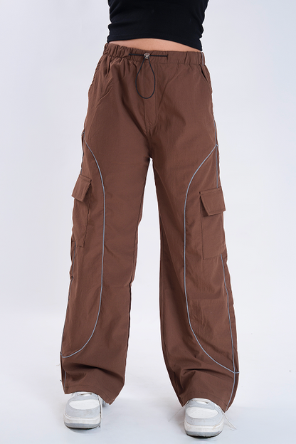 CLOUD FIT Brown String Parachute Pants