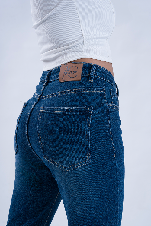 FLARED Semi Raw-Hem Oxford Blue Whisker Bootcut Jeans