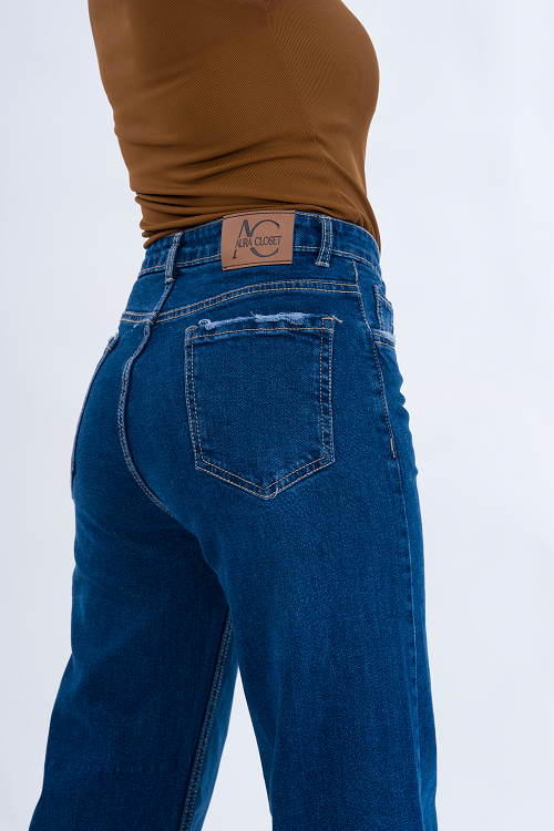 PREMIUM Stretchable Semi Raw-Hem Deep Blue Whisker Straight Fit Jeans