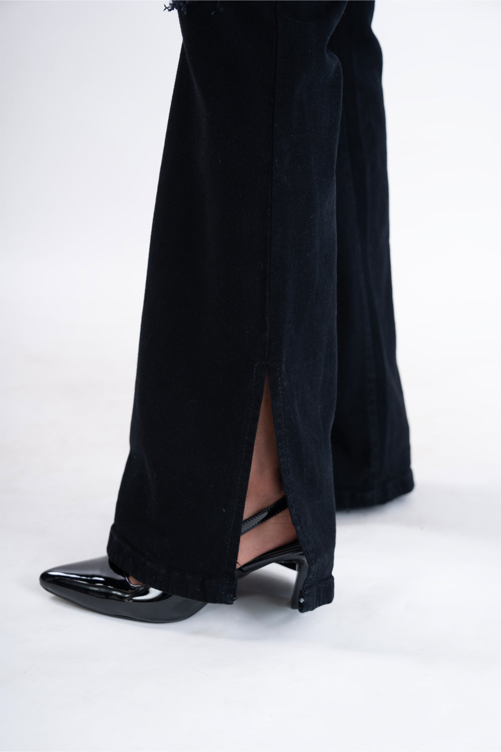 CLASSIC Black Knee Distress Side Slit Bootcut Jeans