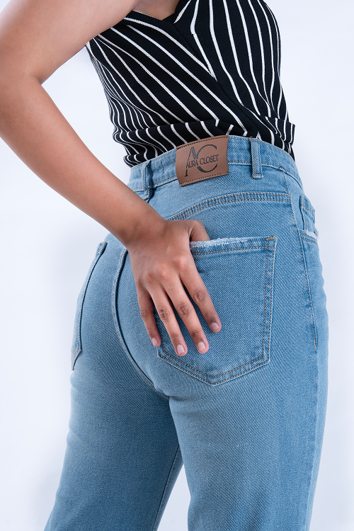 FLARED Semi Raw-Hem Ice Blue Whisker Bootcut Jeans