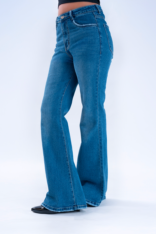 FLARED Semi Raw-Hem Stone Blue Whisker Bootcut Jeans