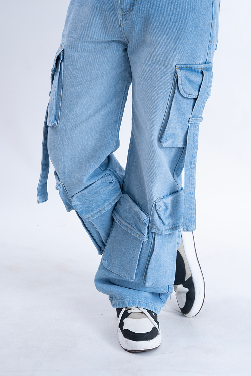 Ice Blue Street Pocket Baggy Fit HEAVY Cargo Jeans