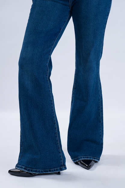 FLARED Semi Raw-Hem Oxford Blue Whisker Bootcut Jeans
