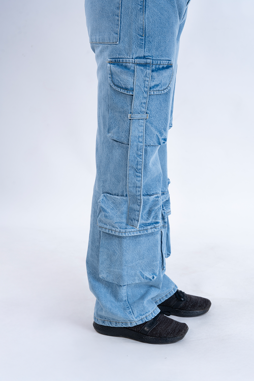 Stone Blue Street Pocket Baggy Fit HEAVY Cargo Jeans