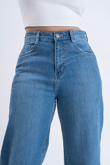 PREMIUM STRETCH Stone Blue High Waist Straight Fit Jeans